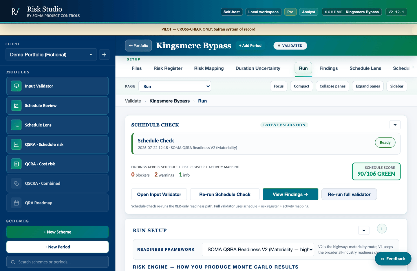 Validator run UI with progress and findings tally
